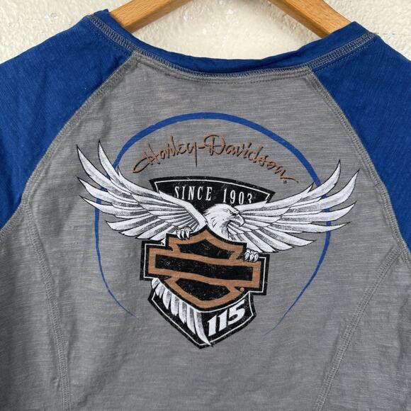 Harley-Davidson Shirt Womens Large Grey Blue 115th Anniversary Biker Motorcycle - Picture 7 of 8